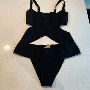 SKIMS Knit Swim Bandage Monokini 1 Piece Bodysuit Onyx Black Resortwear …